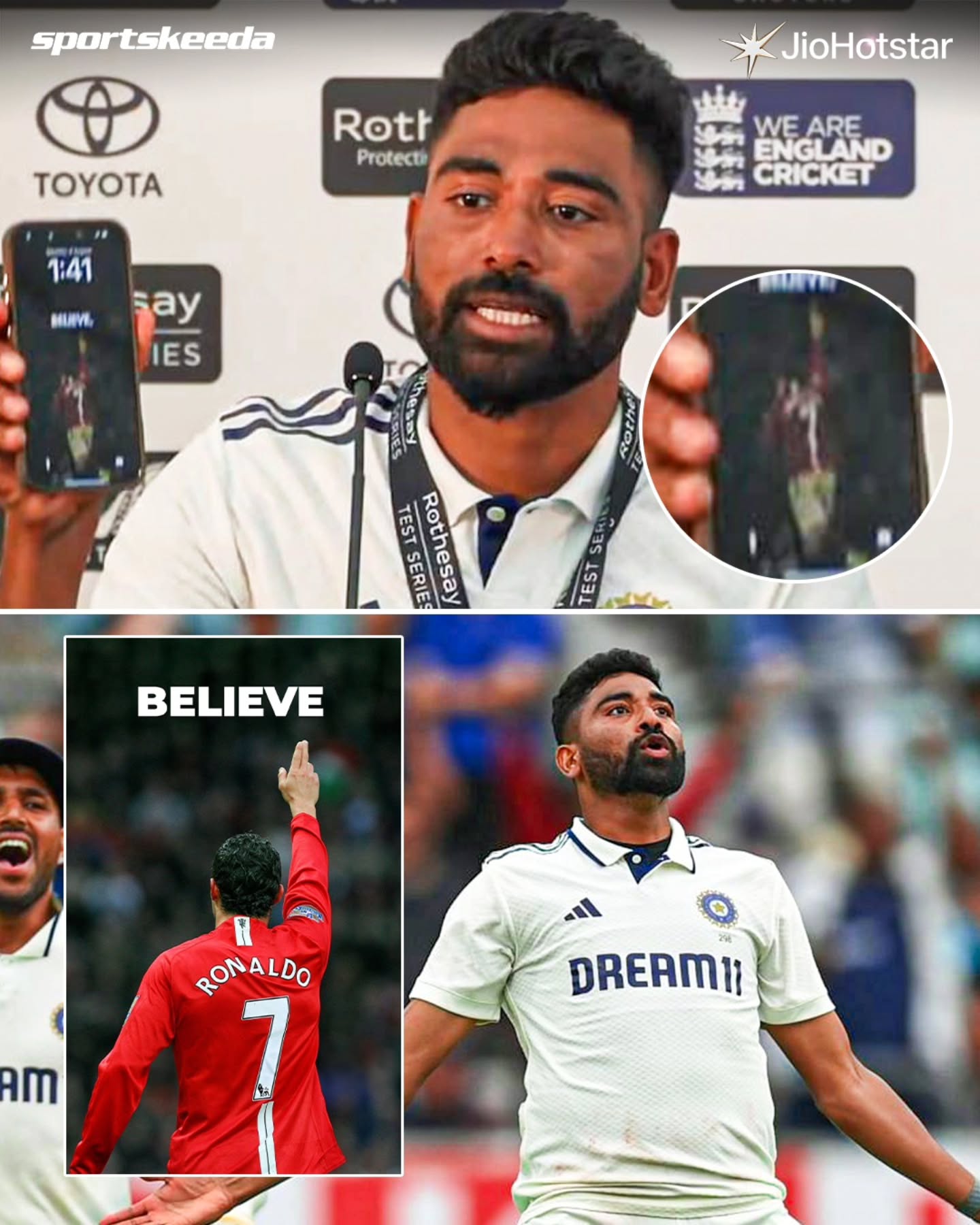 Mohammed Siraj and his Cristiano Ronaldo's Believe wallpaper